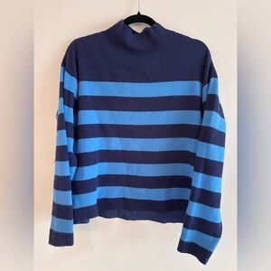 Maeve Anthropologie Navy and Bright Blue Striped Turtleneck Sweater, size XS